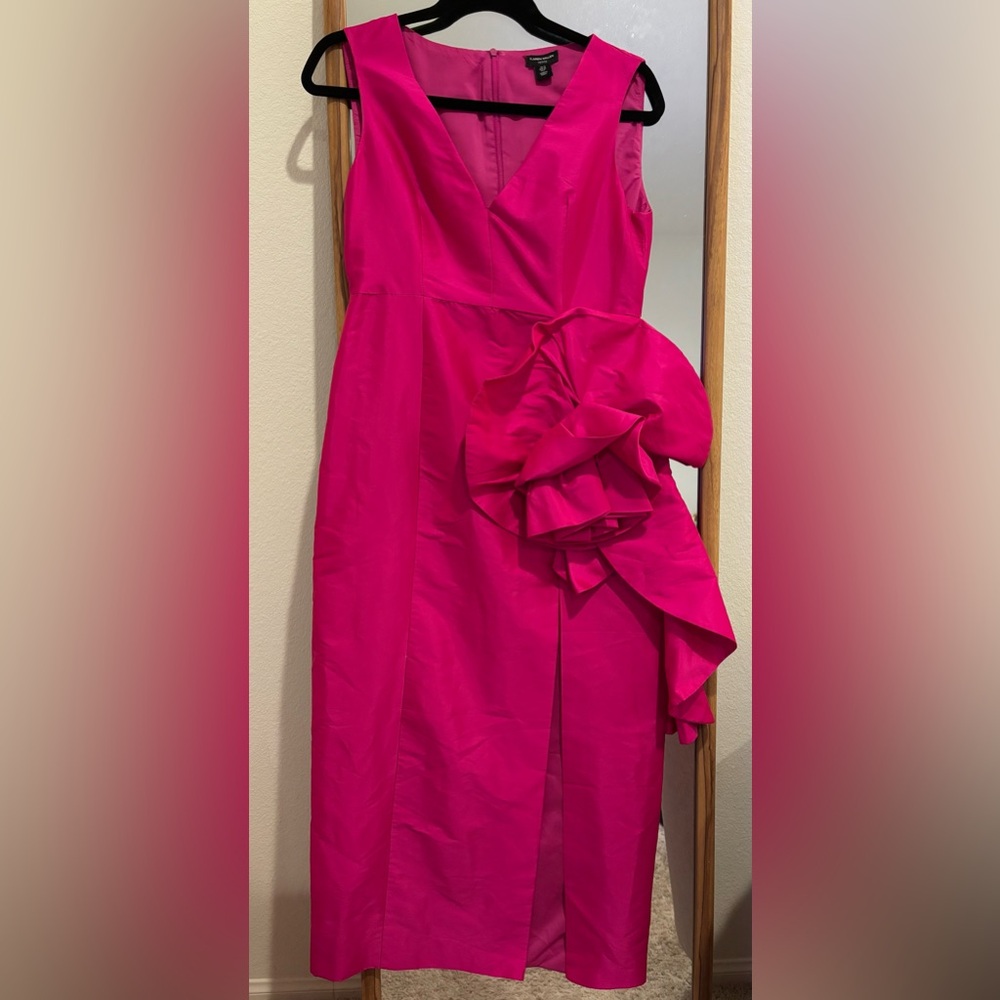 Karen Millen Taffeta Midi V neck Dress